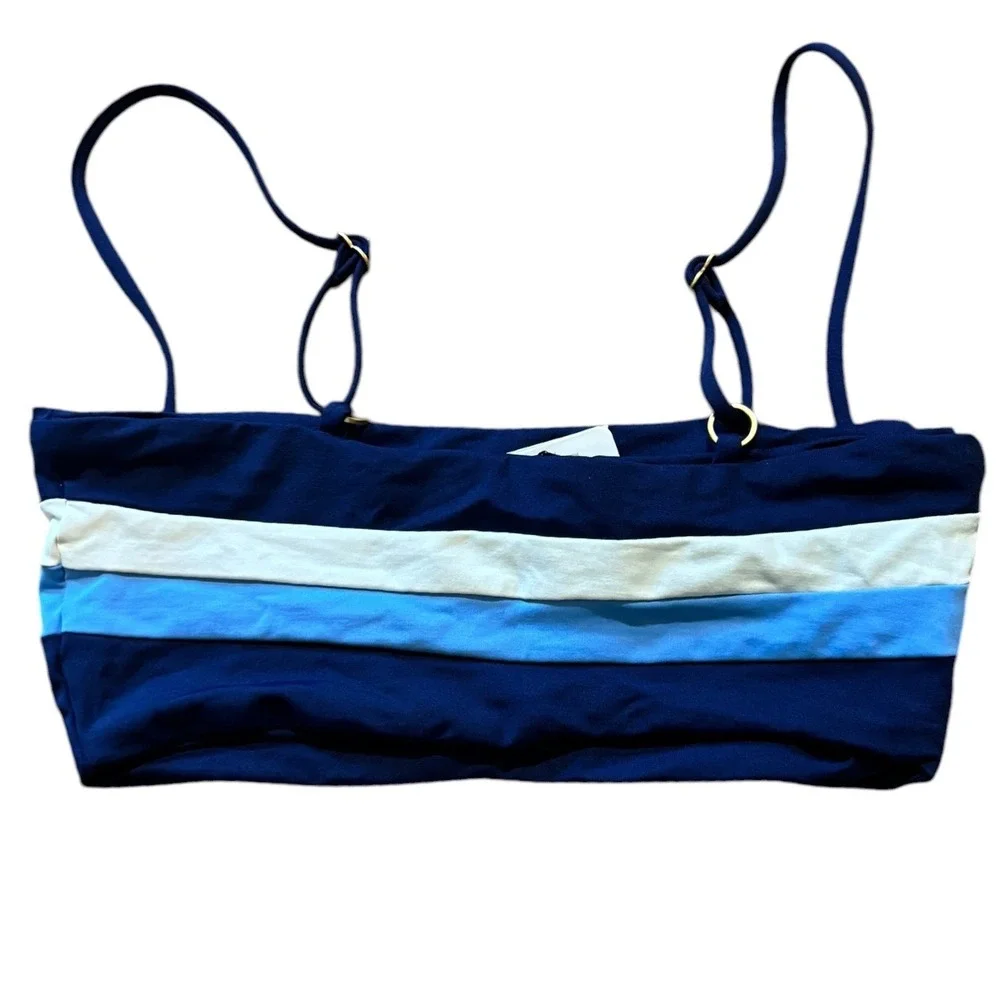 L*Space Swim Rebel Stripe Bikini Top Navy White Blue Bandeau‎ XSmall NWT